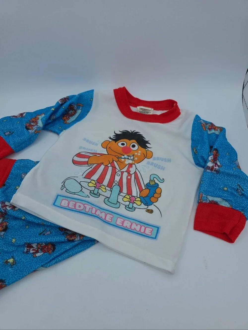 Vintage 70s Sesame Street Bedtime Ernie Crewneck Long Sleeve‎ Pajama Set Size 3T
